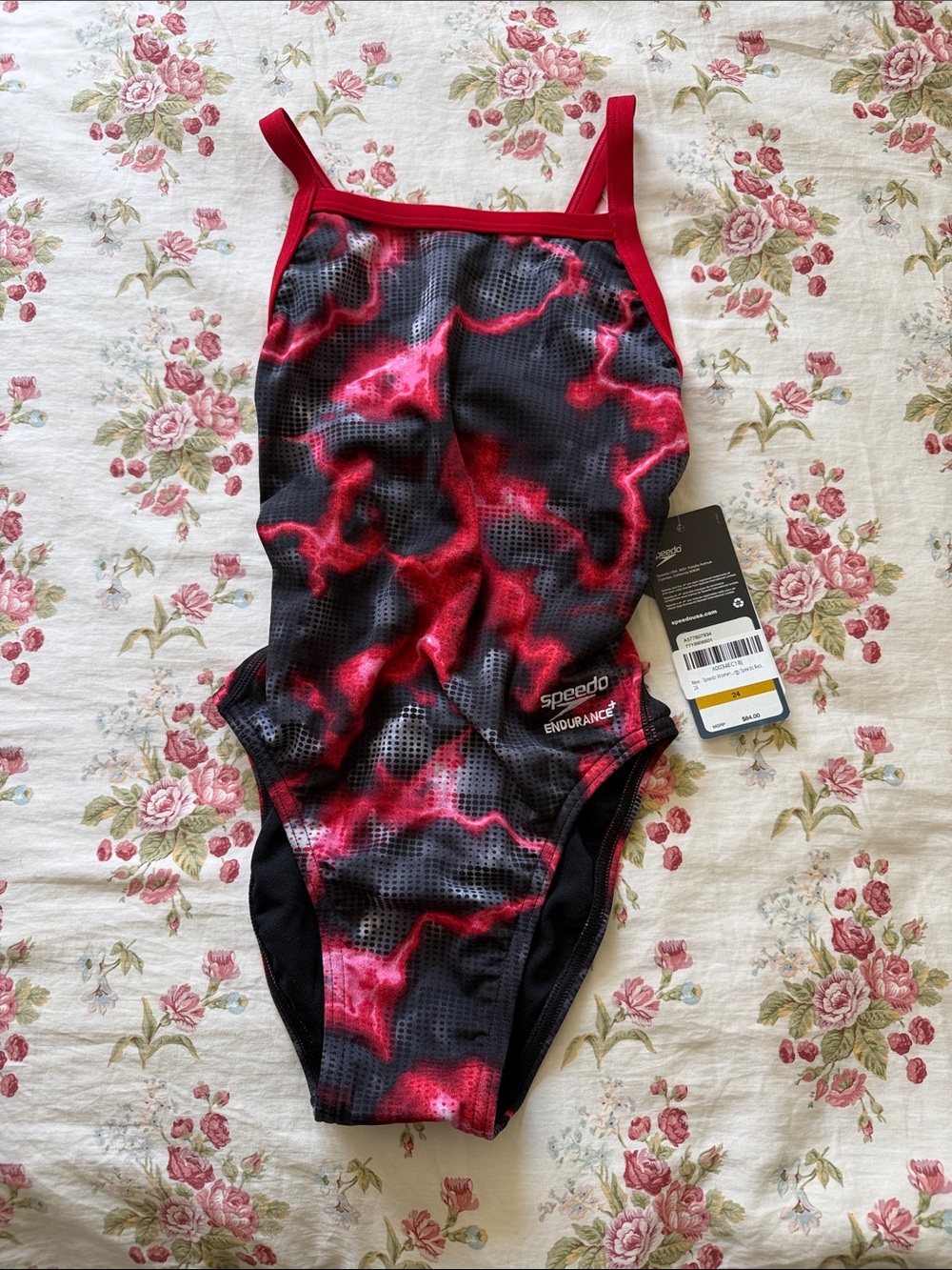 Speedo Girls Black & Red Endurance+ One-Piece Swimsuit 24
